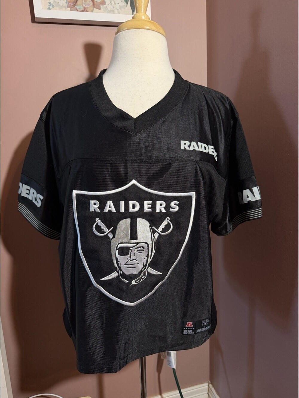 NFL Team Apparel Las Vegas Raiders Cropped Jersey Womens XL Black Stitched